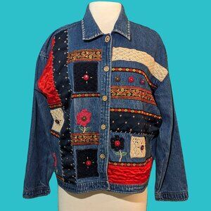 New Directions Vintage Textured Patchwork Denim Jacket Size L Preowned